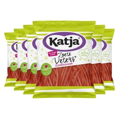 Afbeelding van 6x Katja Zoete Veters Aardbei 125 gr
