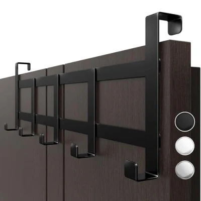 Afbeelding van Menz Deurgarderobe, roestvrij staal, zwarte deurkapstok om op te hangen, als ruimtebesparende kledinghaken, universele deurhakenlijst stabiele deurhaken hangen