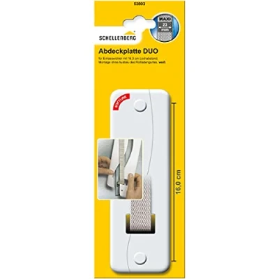 Afbeelding van Schellenberg 53803 Rolluikriem afdekking gatafstand 16 cm, eenvoudige montage zonder demontage van de riem, afdekplaat DUO Maxi voor riemwikkelaars en inlaatwikkelaars, wit