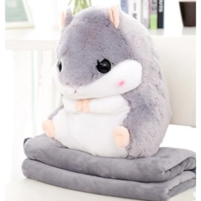 Afbeelding van YunNasi 2 in 1 hamster, knuffeldier, hamsterkussen met knuffeldeken, super schattig cadeau voor kinderen en vriendin, grijs