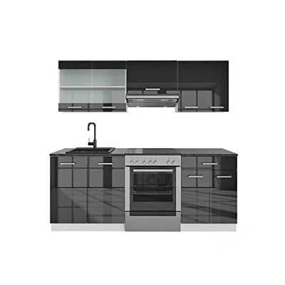 Afbeelding van Vicco Keukenblok R Line, Antraciet hoogglans/wit, 200 cm