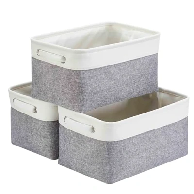 Afbeelding van Mangata Canvas Opbergdoos, 3 stuks, stoffen opbergmand met handgrepen voor kasten, planken, kleding, speelgoed (medium, opvouwbaar, grijs wit)