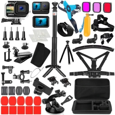 Afbeelding van Koosir Accessoires Kit voor Gopro Hero 12 11 10 9 Zwart Waterdichte Behuizing Siliconen Case helm kinriem Glas Screen Protector Go pro Hero11 Hero10 Hero9