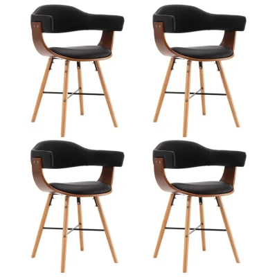 Afbeelding van Eetkamerstoelen 4 st kunstleer en gebogen hout zwart