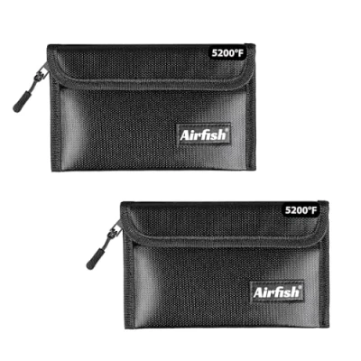 Afbeelding van Airfish 2 stuks vuurvaste geldzak, 12,7 x 20,3 cm portemonnee, waterdichte geldzak met rits, kleine voor waardevolle spullen zwart