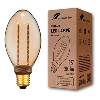 Afbeelding van greenandco® Vintage Design LED lamp in retro stijl voor sfeerverlichting E27 B75 Edison lamp, 4W 200lm 1800K extra warm wit 320 230V flikkervrij, niet dimbaar
