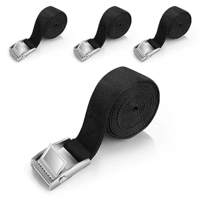 Afbeelding van 4 stuks spanbanden, verstelbare sjorbanden met klemsluiting, robuuste sjorband, spanriem bevestigingsriem ratel voor auto, fiets, steekwagen, motorfiets, bagage (2 m balk)