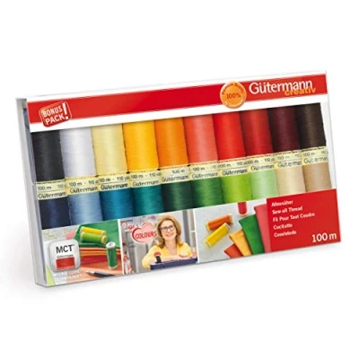 Afbeelding van Gutermann Creativ Allesnaaigaren Set van 20 spoelen 100 m, 100% polyester, hand en machinaal naaien, universeel, Inge kleuren