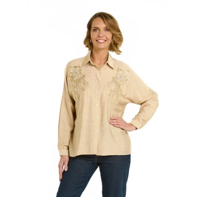 Afbeelding van Geborduurde blouse met parels en pailletten