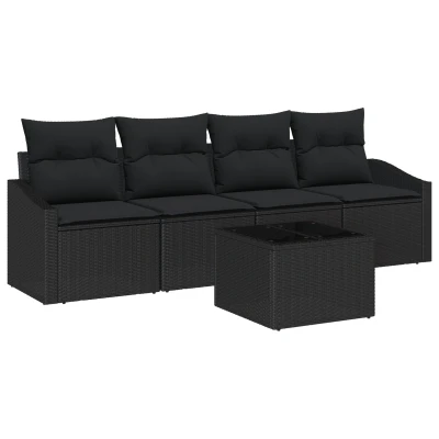 Afbeelding van vidaXL 5 delige tuinsofaset met kussens zwart poly rattan