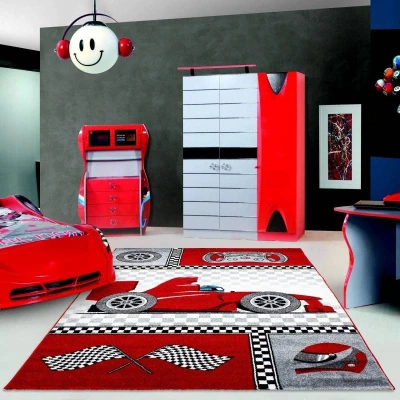 Afbeelding van Vloerkleed Kids Grand Prix 80x150cm Rood 123vloerkleed.nl is de online webshop voor vloerkleden en woonaccessoires.