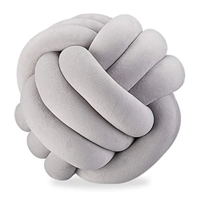 Afbeelding van Relaxdays knot kussen, knoopkussen voor de bank, decoratief, Scandinavisch, sierkussen knopen, Ø 25 cm, grijs