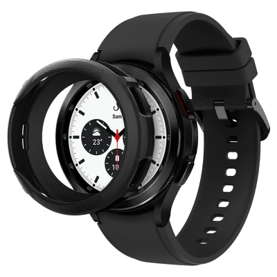 Afbeelding van Samsung Galaxy Watch 4 Classic (46mm) Hoes: Spigen Liquid Air Pro Case Apple Bumper Zwart Siliconen En TPU (zacht) Smart Covers