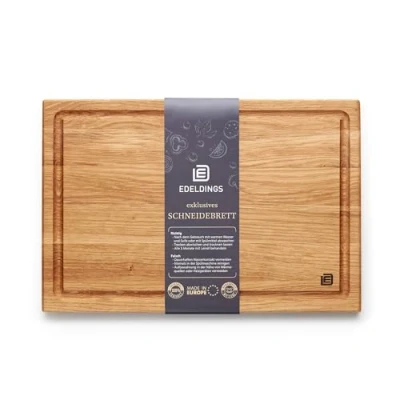 Afbeelding van Edeldings Massief houten snijplank van hoogwaardig eiken met sapgoot, groot 30 х 20 cm, antibacteriële keukenplank uit Europa, serveerplank, trncheerplank, ontbijtplank hout