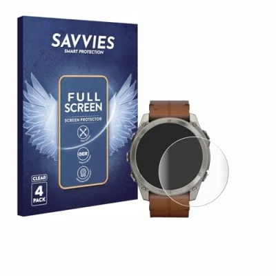 Afbeelding van Savvies Screenprotector voor Garmin Fenix 8 AMOLED (51 mm) Folie Beschermfolie transparant volledig dekking (4 Stuks)