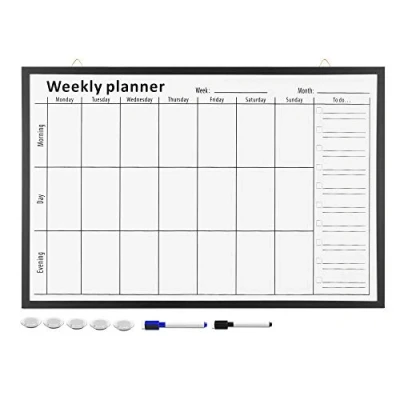 Afbeelding van Navaris Whiteboard magnetisch Met markers 60x90 cm twee stiften zwart en blauw 5 Magneten weekplanner