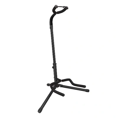 Afbeelding van Amazon Basics Gitaarstandaard, verstelbaar, opvouwbaar, halsbevestiging voor akoestische, elektrische, basgitaren, banjo&#039;s en ukeleles van 66 cm, ijzeren frame met zachte rubberen bekleding, zwart