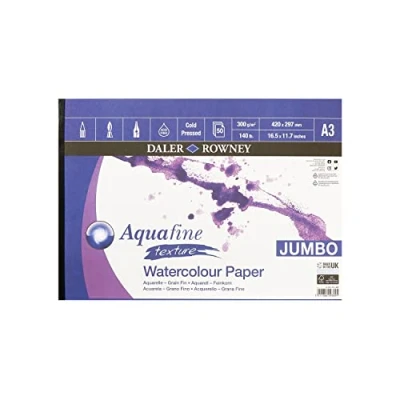 Afbeelding van Daler Rowney Aquafine getextureerde aquarel en gouache koudgeperst 300 g/m² A3 papierblok, 1 zijde gelijmd, natuurlijk wit, 50 vellen, ideaal voor professionele beginnende kunstenaars, zuurvrij