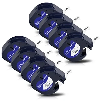 Afbeelding van 8 x Pristar compatibele Dymo labeltape voor Letratag kunststof tape 91221 91201 12 mm 4 m LT 100H 100T XR XM 2000 Plus, zwart op wit
