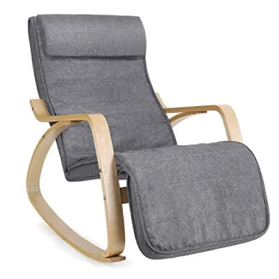 Afbeelding van SONGMICS Fauteuil schommelstoel relaxstoel linnen imitatie grijs LYY11G