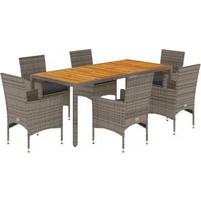 Afbeelding van vidaXL 7 delige Tuinset met kussens poly rattan en acaciahout grijs