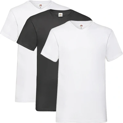Afbeelding van 3 Pack Fruit of the Loom V Hals Maat XXXL (3XL) Valueweight Kleur Zwart Wit
