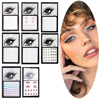 Afbeelding van yufana 8 Stuks Strass Gezichtsjuwelen,Kristallen Gezichtsstickers Gem Gezicht Glitter Zelfklevende Kristallen Stickers,voor Eye Body Vrouw Halloween Party Maskerade Make DIY