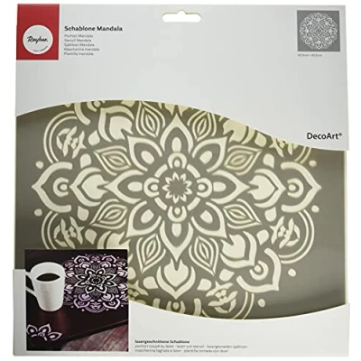 Afbeelding van Rayher 38969000 sjabloon Mandala, 30,5 x cm, motiefgrootte ca. 26,5 polyester, lasergesneden, buigzaam, herbruikbaar, schildersjabloon, wandsjabloon kunststof, grijs