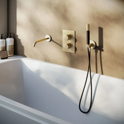 Afbeelding van Saniclear Brass Pro inbouw badkraan geborsteld messing / mat goud