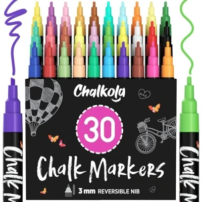 Afbeelding van Fine Tip Chalk Markers (30 Pack Neon &amp; Pastel) Pens Dry Erase Marker for Blackboard, Chalkboards Signs, Windows, Bistro 3mm Reversible 50 Chalkboard Labels Included