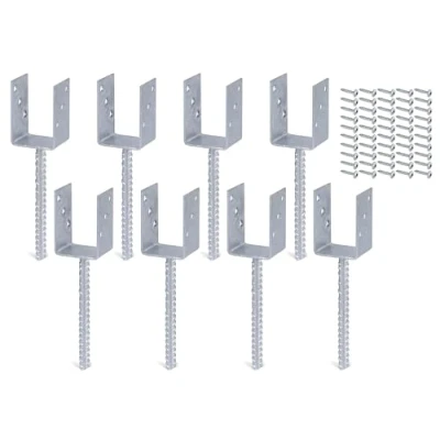 Afbeelding van Alberts Set van 8 U paaldragers, met betonanker geribbeld staal, thermisch verzinkt, lichte breedte 71 mm, incl. 50 schroeven