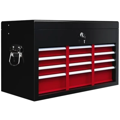 Afbeelding van HOMCOM Gereedschapskist, gereedschapskoffer zonder gereedschap, met 6 laden, slot, gereedschapskist handgreep, staal, rood en zwart, 60 x 26 34 cm