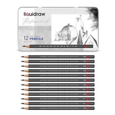 Afbeelding van Liquidraw Tekenpotloden Set van 12, Graded Potloden Voor Kunstenaars, Schetsen, Kunst, Schets (8B 2H) Grafiet Hard &amp; Zachte Potlood