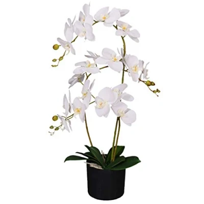 Afbeelding van Leaf Design UK Realistische Kunstmatige Orchidee Bloem Display in Pot, Wit, 65cm