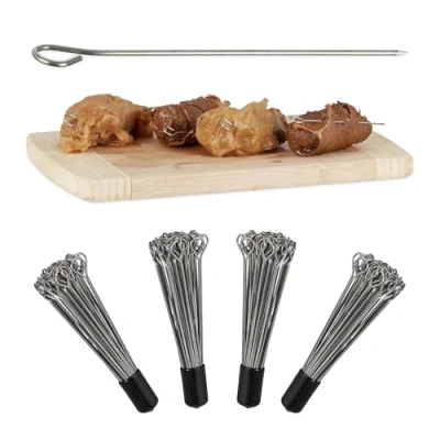 Afbeelding van Relaxdays Vleespennen set van 200 Bbq spiezen Rollade Grillspiesen rvs picanha shaslick