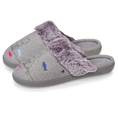 Afbeelding van Isotoner Pantoffels voor dames, zeer comfortabel en licht, zool van traagschuim, Grijs Chinees, 38 EU