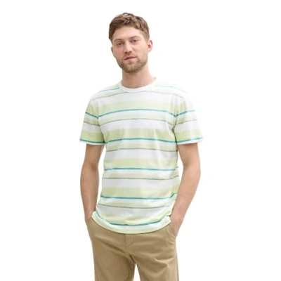 Afbeelding van TOM Tailor Striped Tshirt print, Heren, Maat: 3XL, White/lime