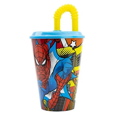 Afbeelding van Stor Spiderman Herbruikbare kinderbeker met deksel en rietje, 430 ml