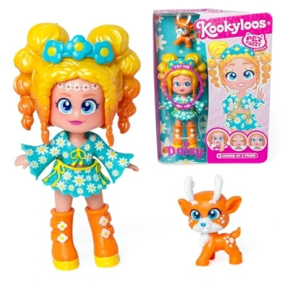 Afbeelding van KOOKYLOOS Pet Party Daisy Serie verzamelpop met een hert huisdier incl. pop, 1 huisdier, kleding en schoenen mode accessoire.1 3 verschillende gezichten!