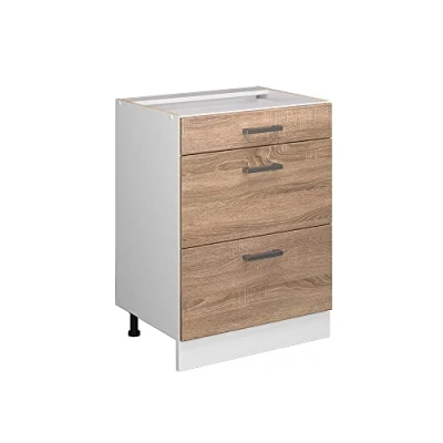 Afbeelding van Vicco Keukenonderkast R Line, Sonoma/Wit, 60 cm met laden, zonder werkblad