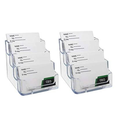 Afbeelding van Heqishun 2 Pack Transparante 4 Tier Visitekaarthouder Acryl Card Display Bureau Stand Houder