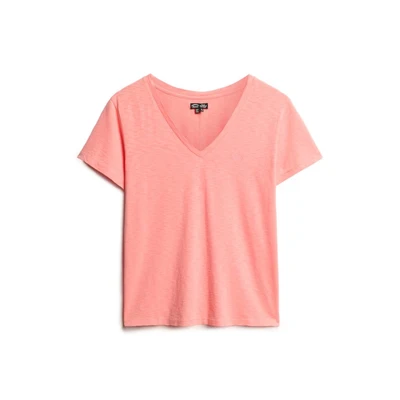Afbeelding van Superdry Embroidered Vneck Tshirt basic, Dames, Maat: 40, Peach amber pink