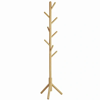 Afbeelding van YMYNY HD HRF 1193 kapstok van massief hout, kledingstandaard met 8 haken, vrijstaande in boomvorm, voor jassen, hoeden, tassen, entree, hal (houtkleur)