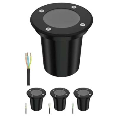 Afbeelding van ledscom.de 4 stuks grondinbouwlamp BOLI voor buiten, IP67, zwart, rond, 108mm Ø, 1x GU10 max. 15W, mat