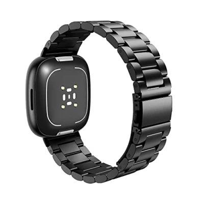 Afbeelding van MoKo Metal Strap Compatible with Fitbit Versa 4 Strap/Versa 3 Strap/Sense 2 Strap/Sense, Stainless Steel Replacement Watch Band Wristband for Women Men, Black