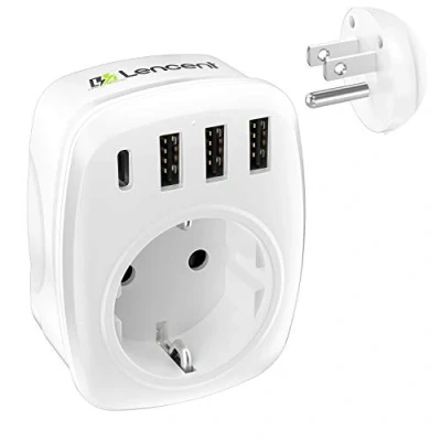 Afbeelding van LENCENT Reisadapter Universele Stekker, EU voor VS Type B Internationale Reisstekkeradapter, 5 in 1 Reisstekker Stroomadapter met 3 USB, C en AC Stekkeradapter uit Amerika Canada MEX