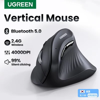 Afbeelding van UGREEN Verticale Draadloze Bluetooth Muis (BT 5.0+2.4G) Ergonomische met 6 Knoppen, 1000/16000/2000/4000 DPI, Muisarm Preventie, Compatibel PC/Laptop/Tablet/Mobiele Telefoon