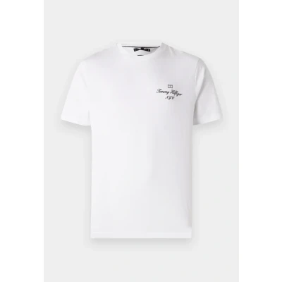 Afbeelding van Tommy Hilfiger Outline FLAG Script TEE Unisex Tshirt print, Maat: Large, White