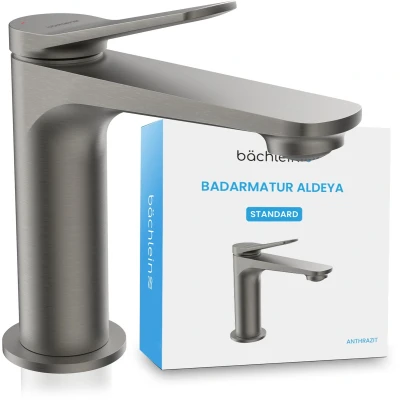 Afbeelding van Bächlein badkamerkraan Aldeya in modern design, ééngreepsmengkraan met duurzame keramische cartouche en installatieset, antraciet