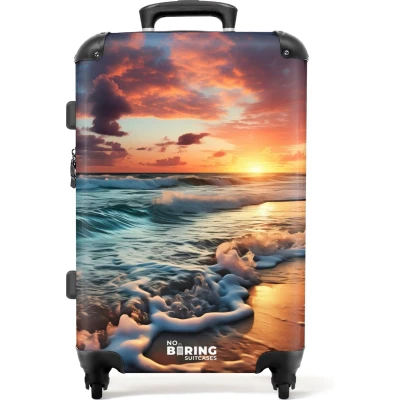 Afbeelding van NoBoringSuitcases.com® Koffer groot Rolkoffer lichtgewicht Golvende zee bij zonsondergang Reiskoffer met 4 wielen Grote trolley XL 20 kg bagage